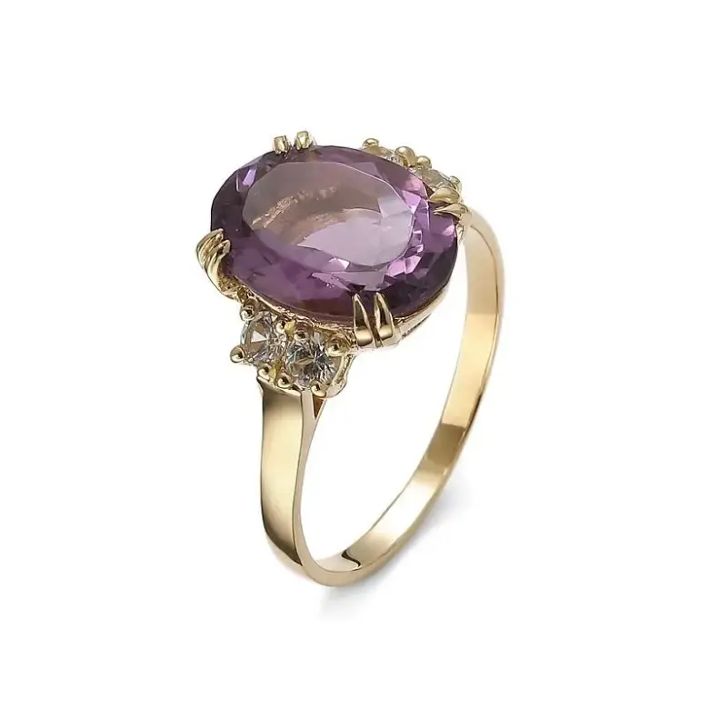 Złoty pierścionek z ametystem i szafirami Złoty pierścionek z ametystem i szafirami