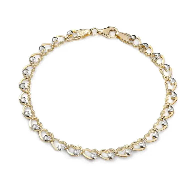 Złota dwukolorowa bransoletka z serduszkami Złota dwukolorowa bransoletka z serduszkami