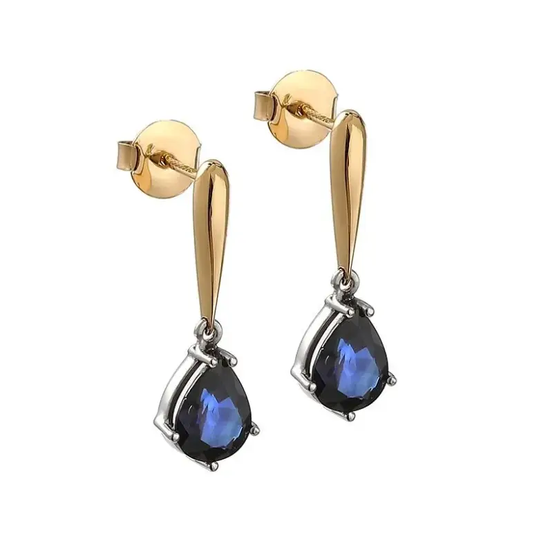 Złote kolczyki z szafirami Złote kolczyki z szafirami