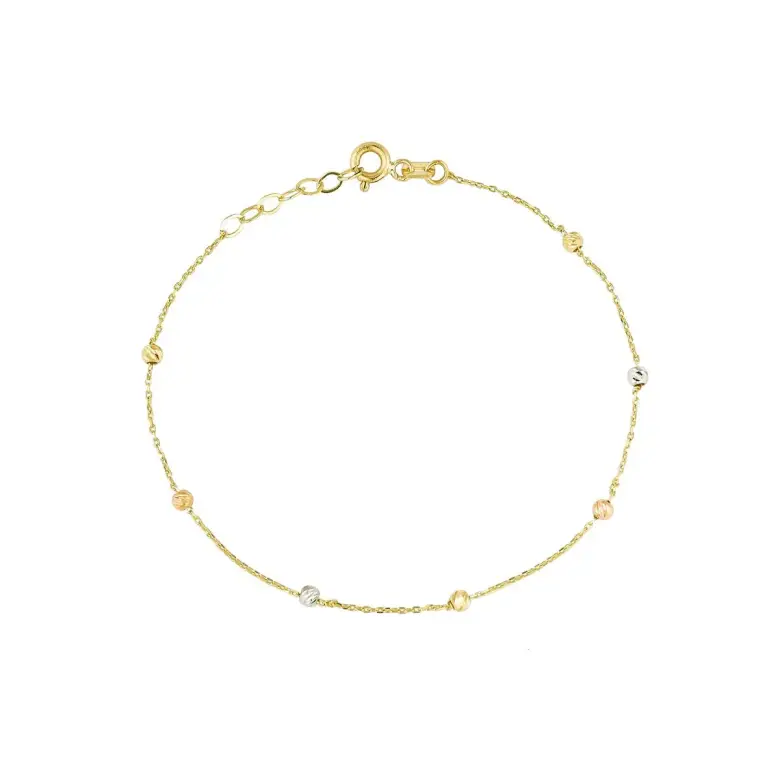 Bransoletka złota celebrytka z trzykolorowymi kulkami Bransoletka złota celebrytka z trzykolorowymi kulkami