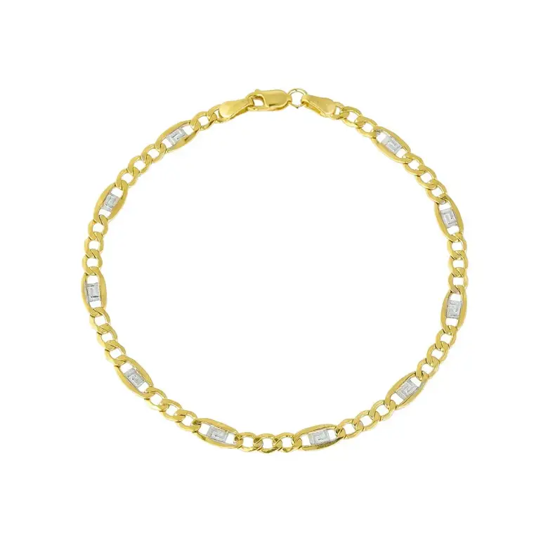 Bransoletka złota dwukolorowa z blaszką o splocie figaro Bransoletka złota dwukolorowa z blaszką o splocie figaro