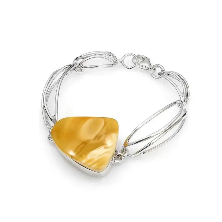 Srebrna bransoletka z bursztynami