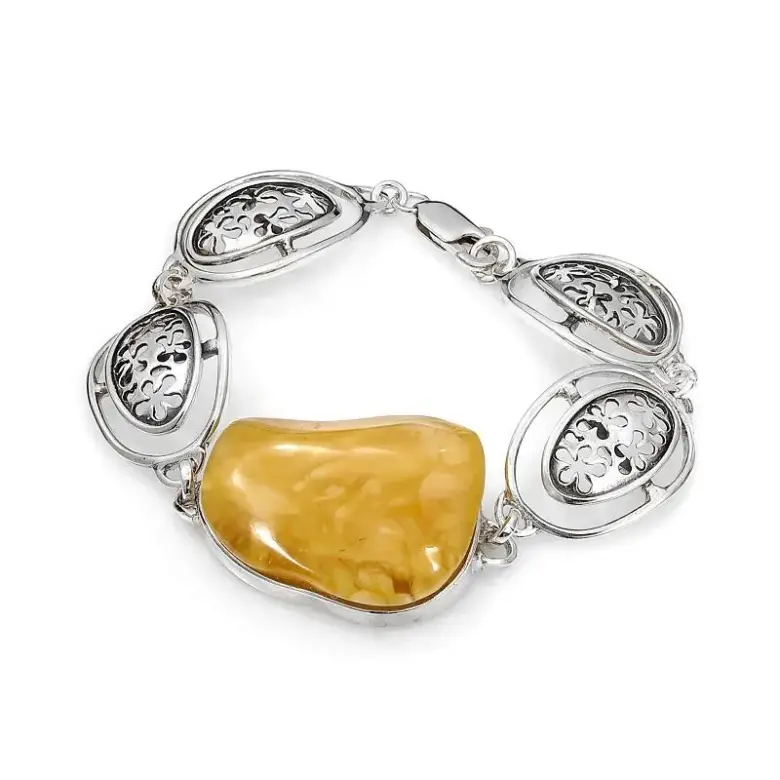 Bransoletka srebrna z bursztynem