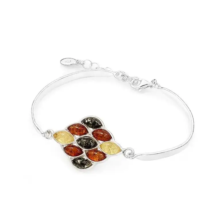 Bransoletka srebrna z bursztynem