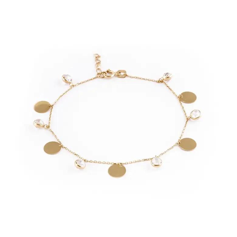 Złota bransoletka z kółkami i kamyczkami Złota bransoletka z kółkami i kamyczkami