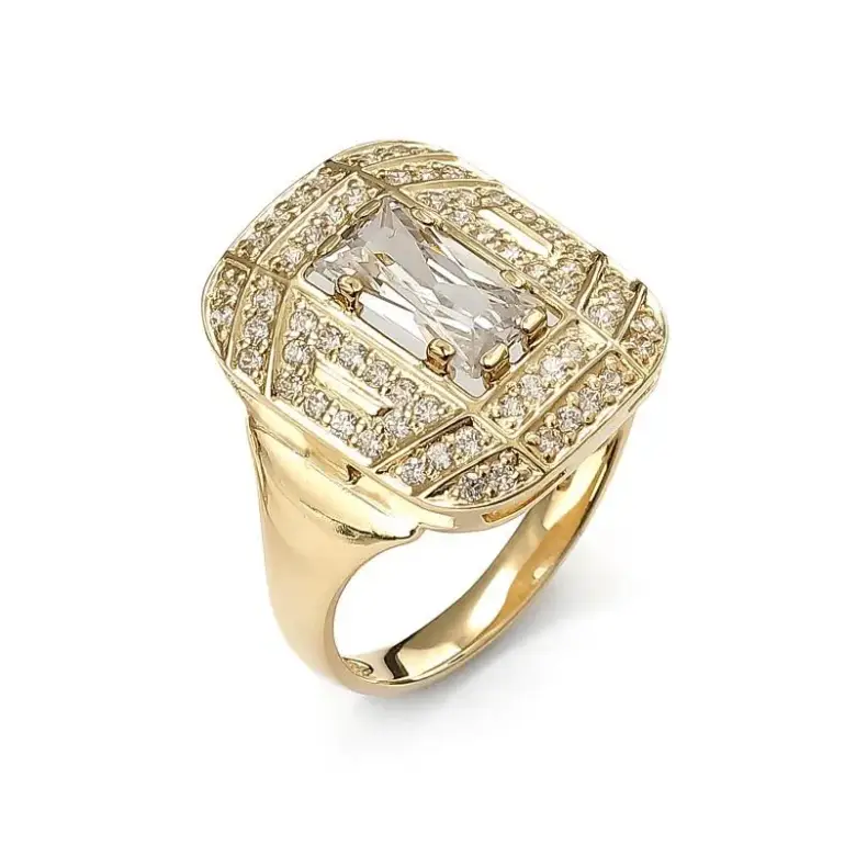 Szeroki złoty pierścionek wysadzany cyrkoniami Szeroki złoty pierścionek wysadzany cyrkoniami