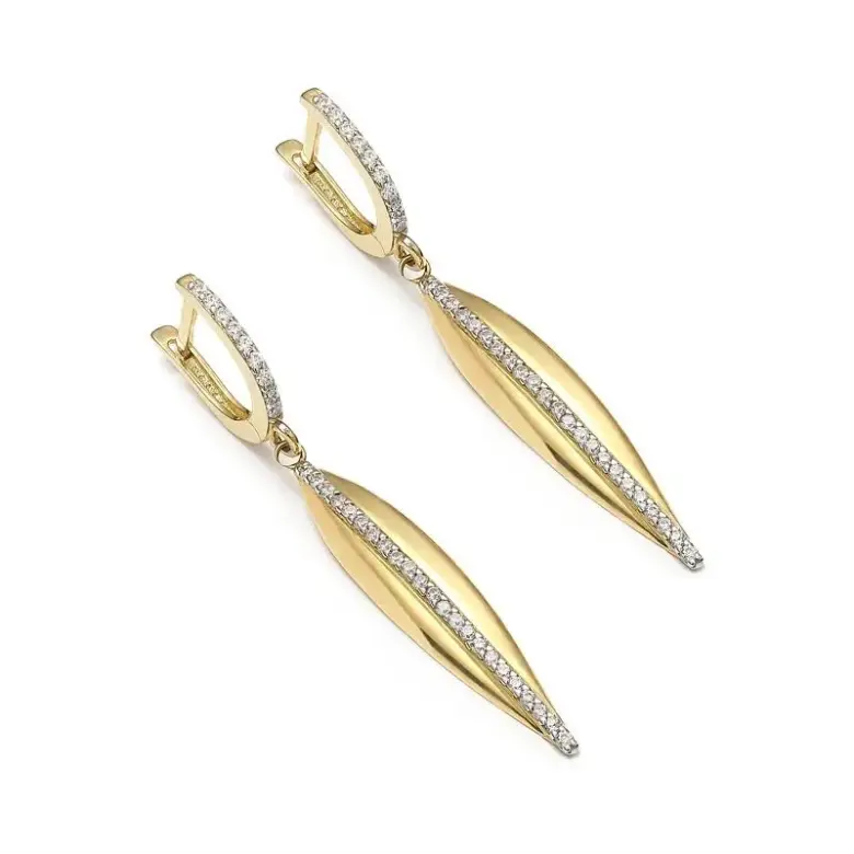 Złote kolczyki wiszące z cyrkoniami Złote kolczyki wiszące z cyrkoniami