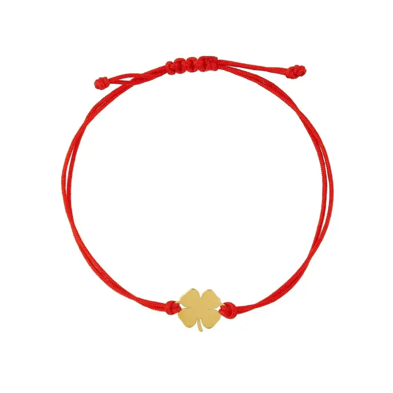 Bransoletka na sznurku złota z koniczynką
