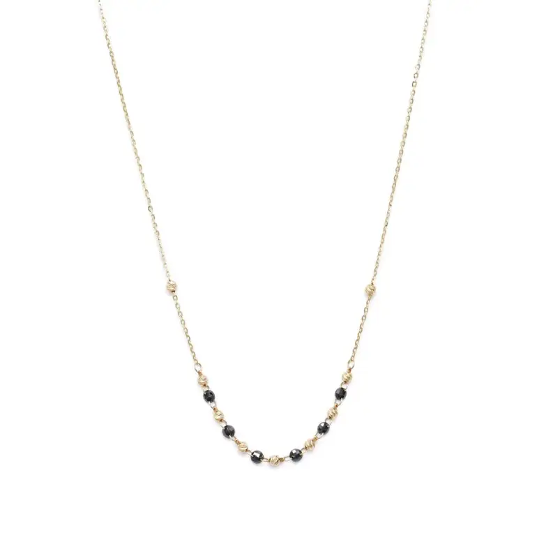Złota celebrytka naszyjnik z czarnymi kamyczkami