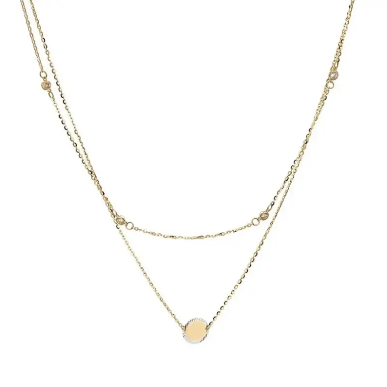 Złota celebrytka naszyjnik z kółkiem i cyrkoniami