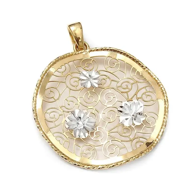 Złota zawieszka ażurowa z ozdobnymi kwiatami Złota zawieszka ażurowa z ozdobnymi kwiatami