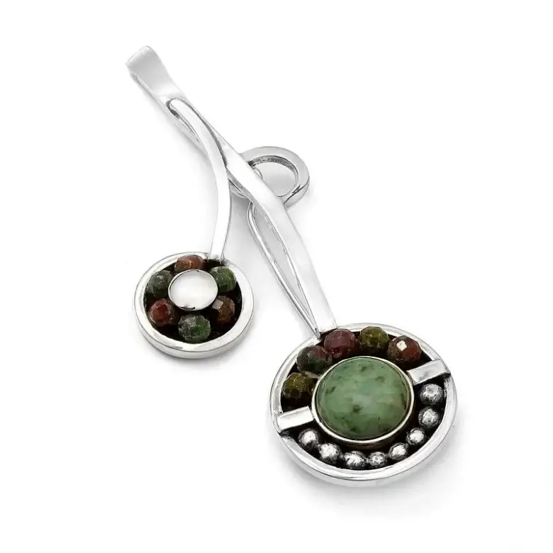 Broszka srebrna z naturalnymi kamieniami