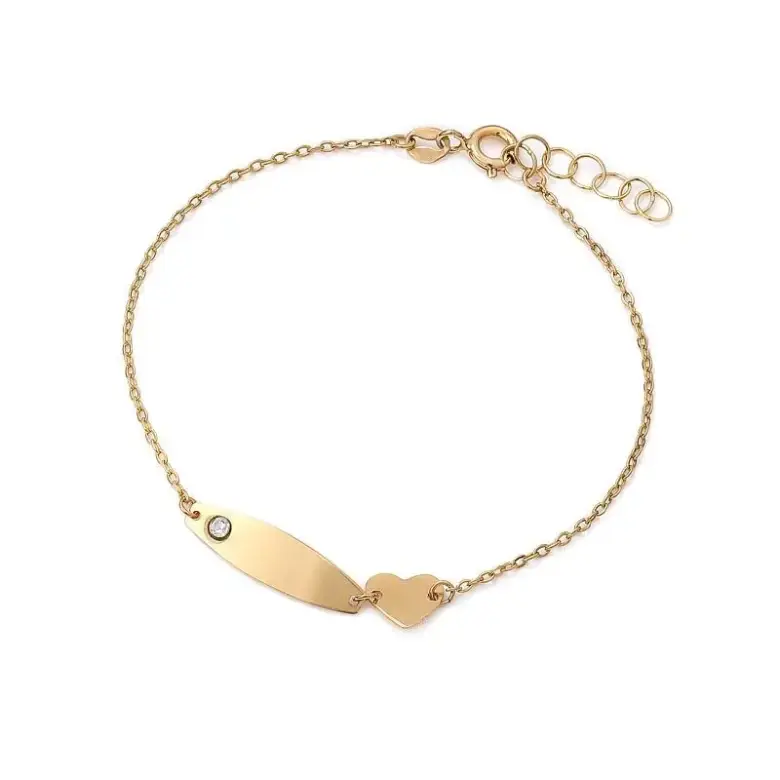 Złota bransoletka z blaszką i serduszkiem Złota bransoletka z blaszką i serduszkiem