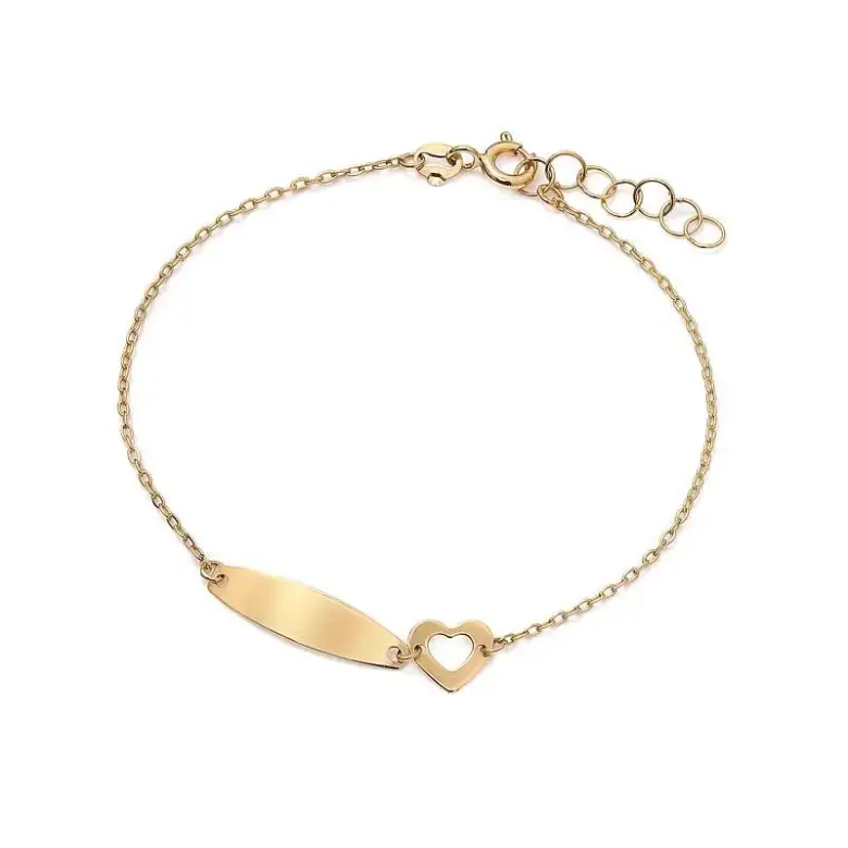 Złota bransoletka z blaszką i serduszkiem Złota bransoletka z blaszką i serduszkiem