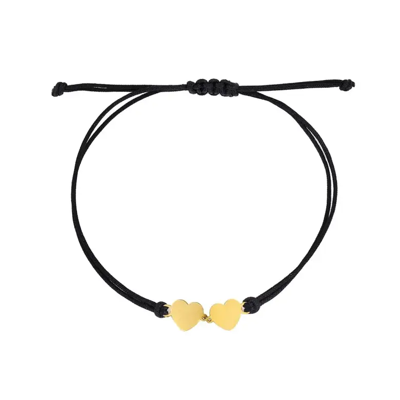 Bransoletka złota sznurek dwa serduszka-886 Bransoletka złota sznurek dwa serduszka-886